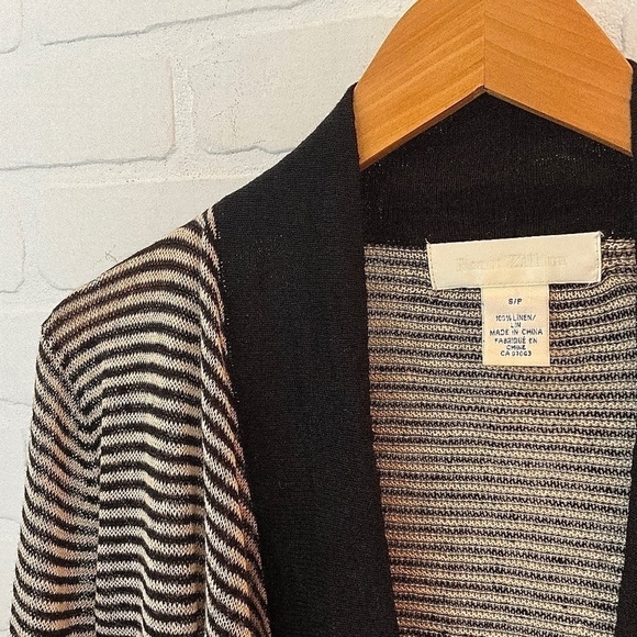 Ronit Zilkha knit Cardigan 100% Linen longsleeve Stripes Cream Black S Oversized - Picture 5 of 8